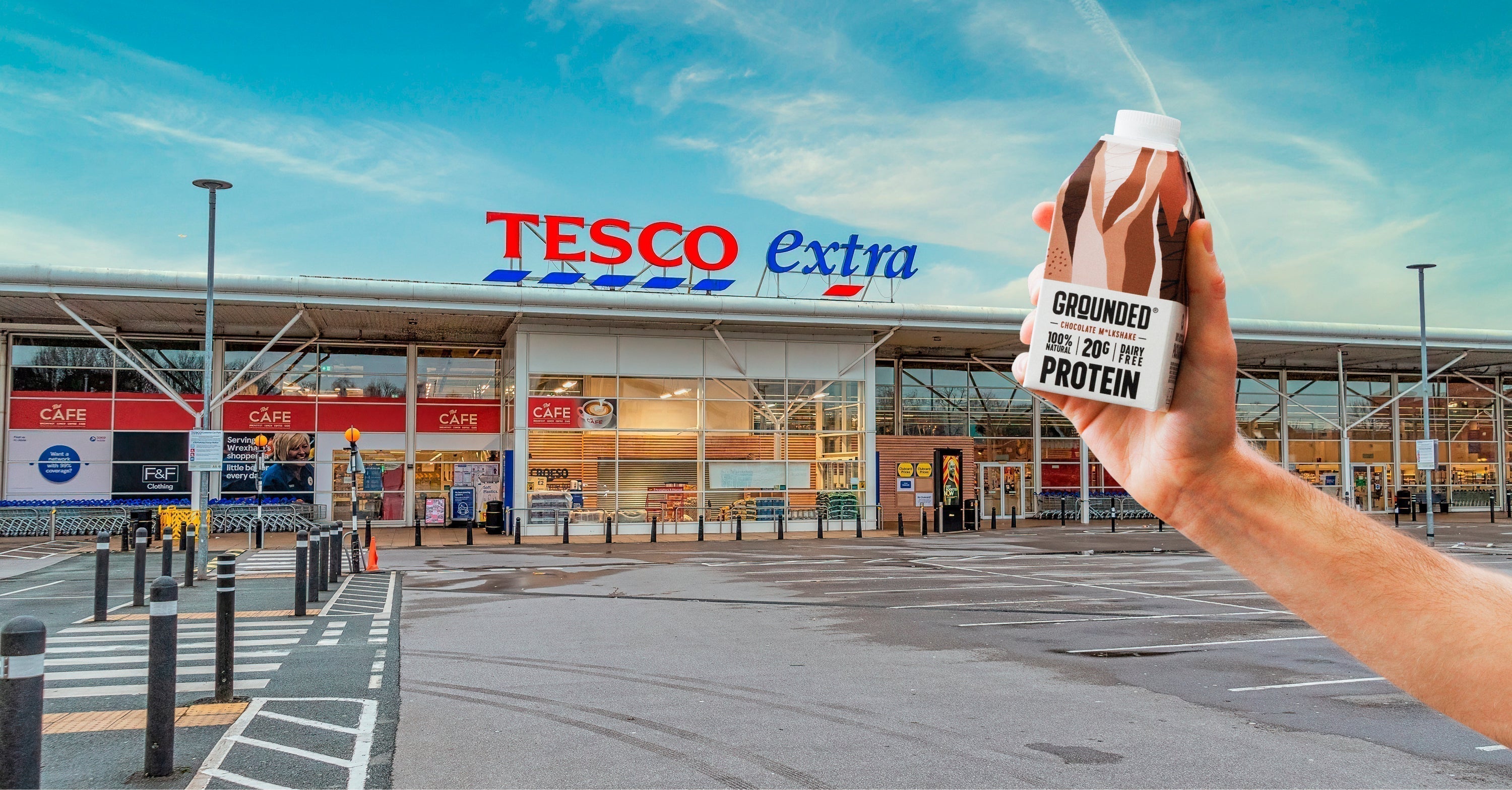 GROUNDED Protein M*lkshakes Are Now Available at selected large Tesco stores Nationwide.