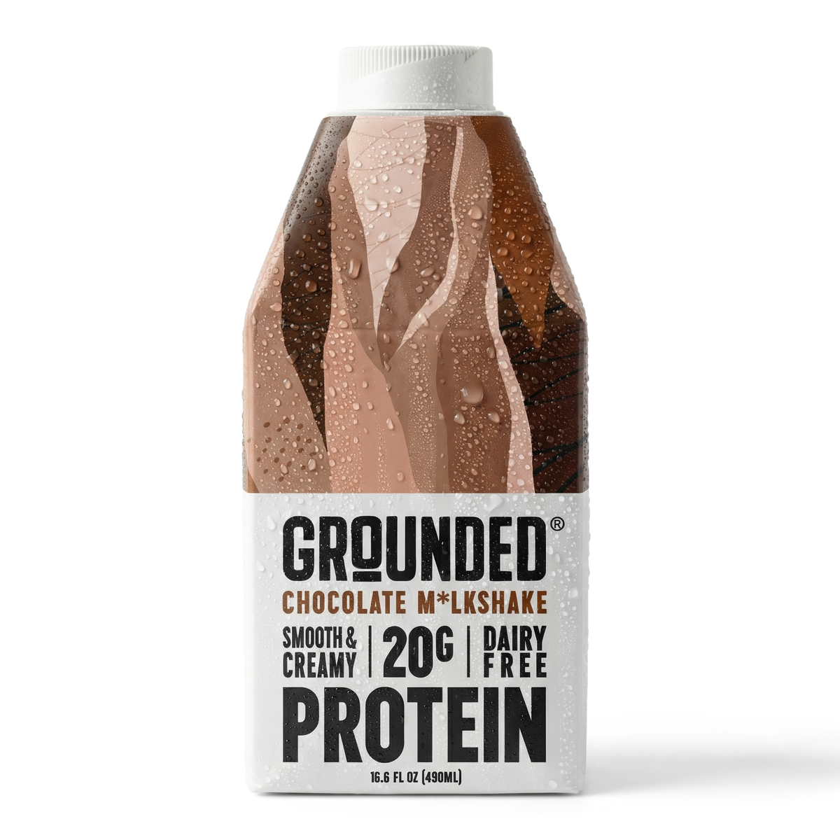 GROUNDED chocolate protein milkshake pour