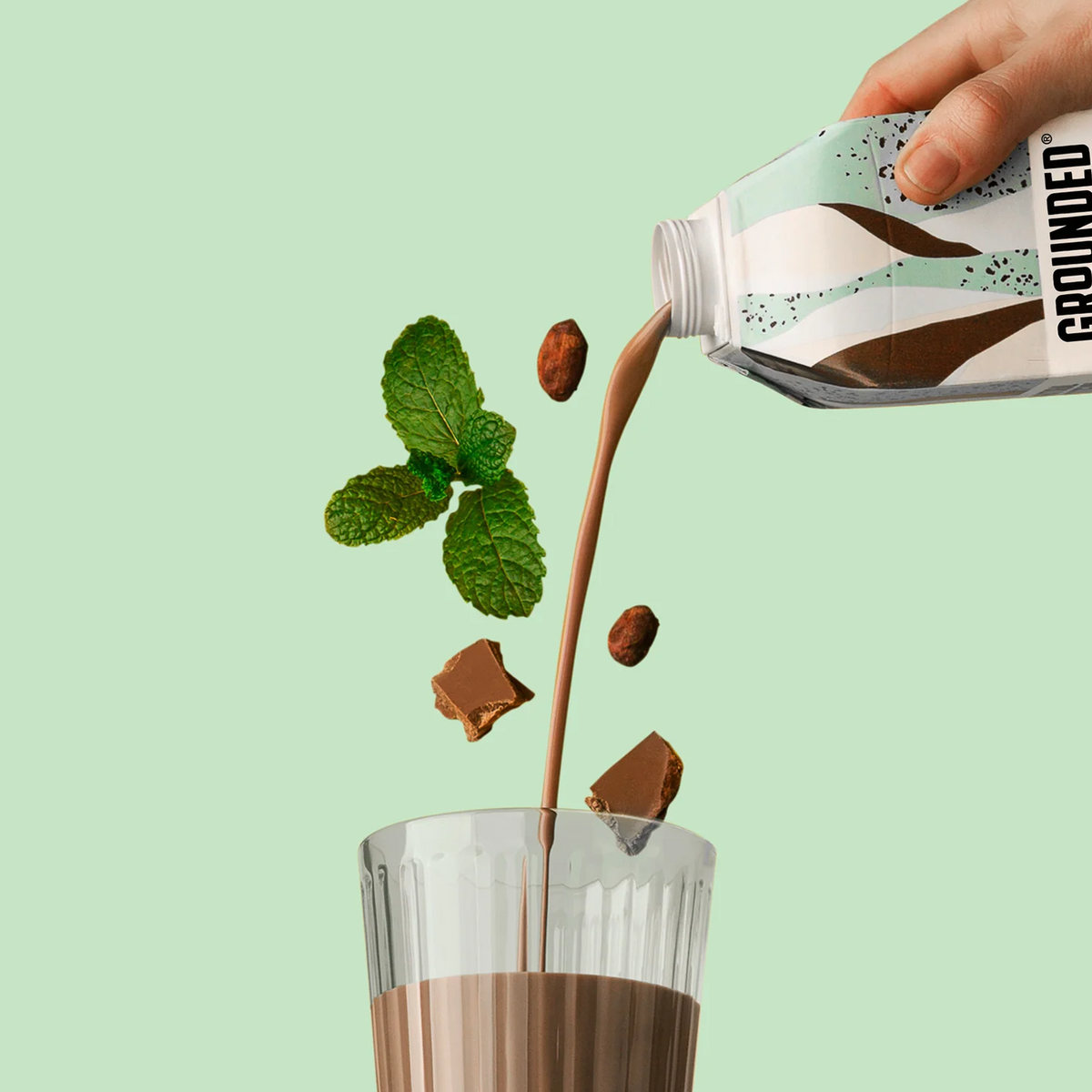 GROUNDED mint chocolate milkshake pour