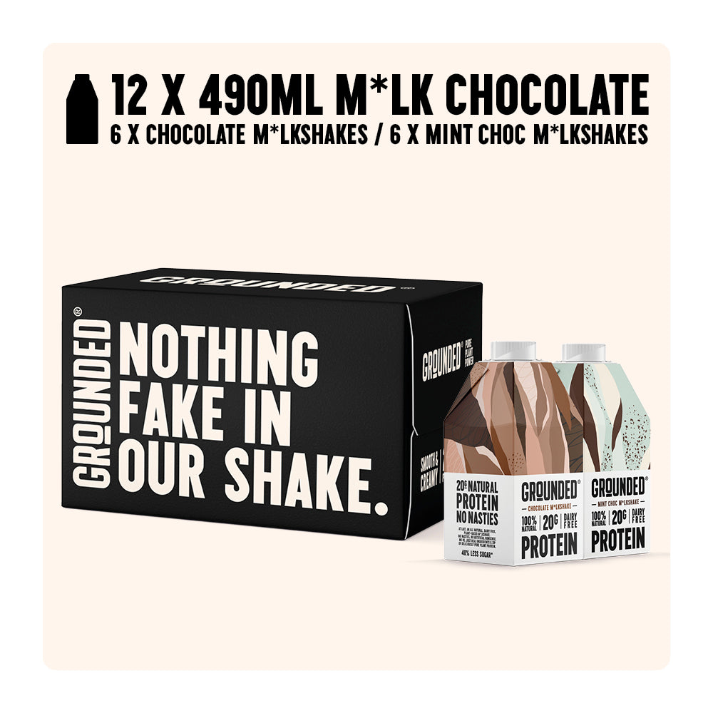 Grounded variety pack 12 — chocolate and mint chocolate protein milkshakes