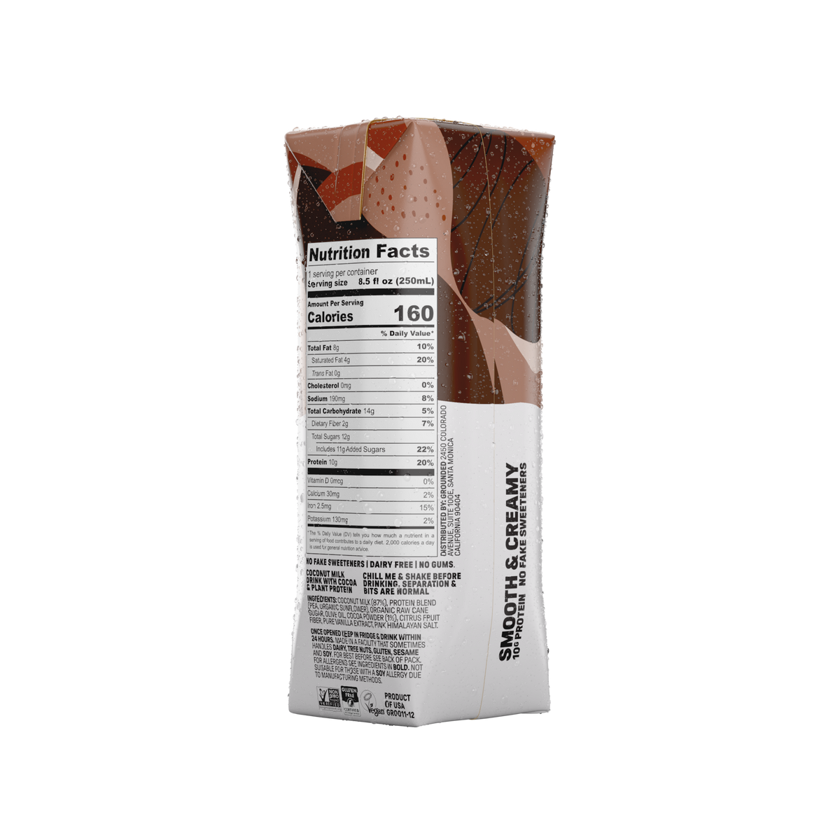 GROUNDED Chocolate Milk 8.5 fl oz carton, side view